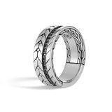 John Hardy Mens Black Sapphire and Spinel 9mm Band Ring with Classic Chain Motif Design