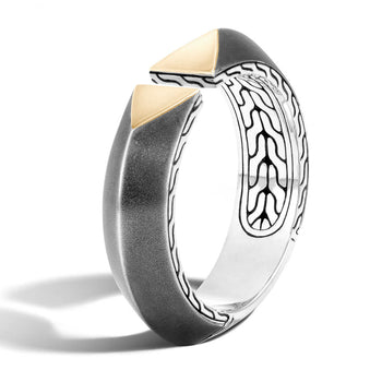 John Hardy Mens Tiga Ring Flat Paned Interrupted Band Ring Sterling Silver