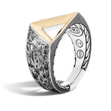 John Hardy Mens Tiga Ring 18K Gold Triangle Signet Ring in Sterling Silver