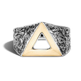 John Hardy Mens Tiga Ring 18K Gold Triangle Signet Ring in Sterling Silver - Top View