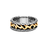 John Hardy Mens 18k Gold Keris Dagger 7mm Silver Band Ring - Classic Chain Collection