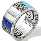 John Hardy Mens Blue Striped Inlay Classic Band Ring in Sterling Silver - Close-up