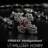 William Henry DINO CROSS Onyx Bead Rosary with Dinosaur Bone Cross