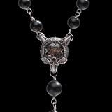 William Henry DINO CROSS Onyx Bead Rosary with Dinosaur Bone Cross