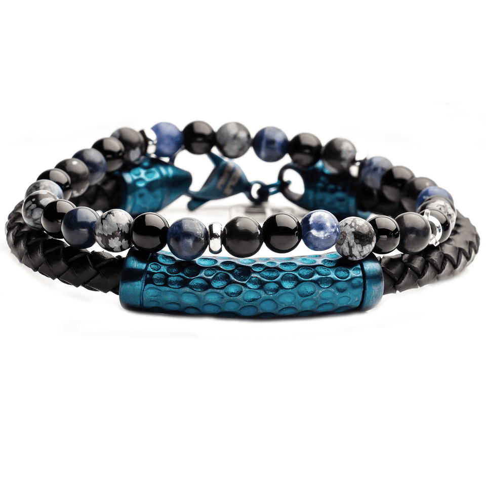 BLUE PERSUASION Mens Bracelet Stack for Men with Blue Steel and Beads
