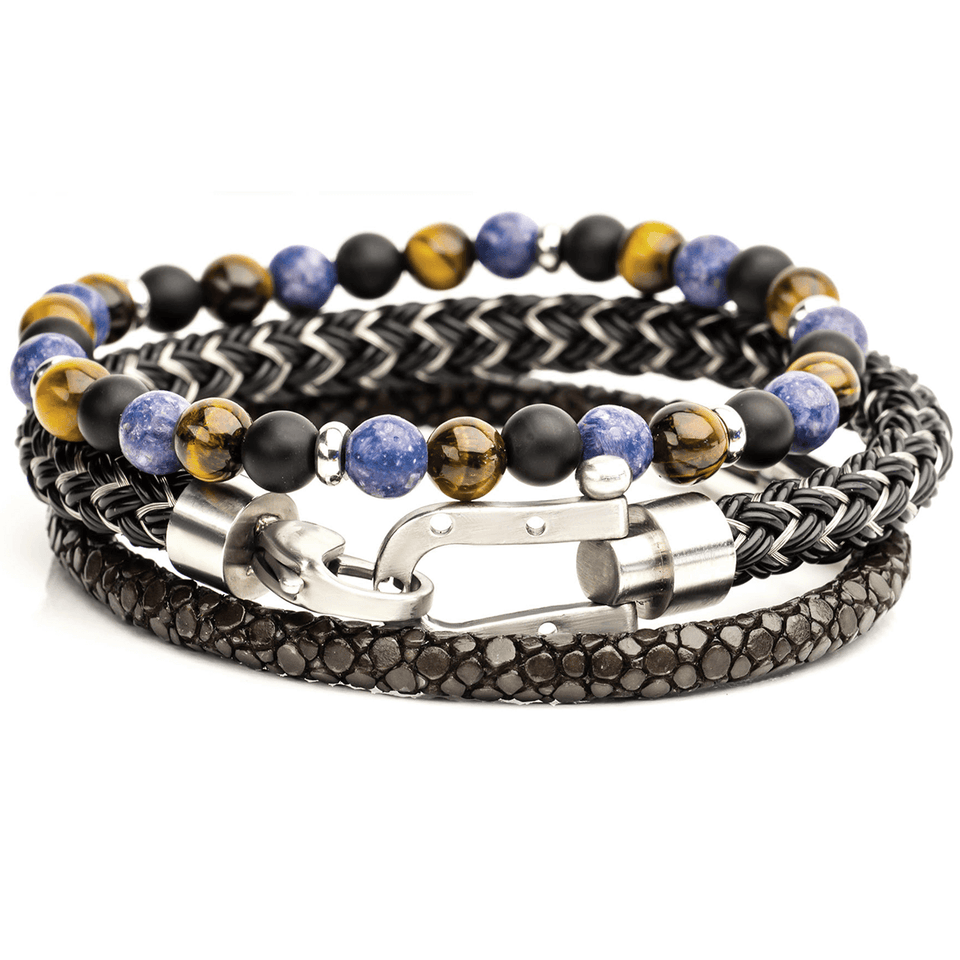 LUCKY SEAS Bracelet Stack with Horseshoe Stingray Leather and Beads