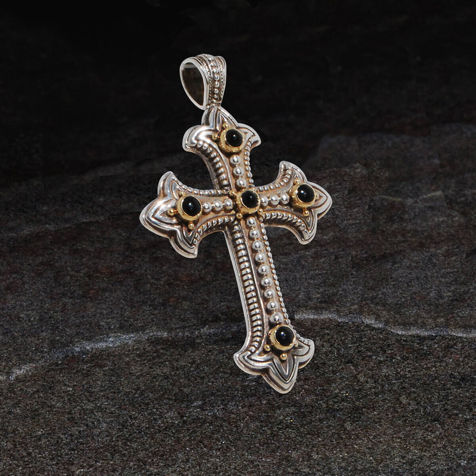 Konstantino HECABE CROSS Pendant for Men in Sterling Silver with Black Onyx