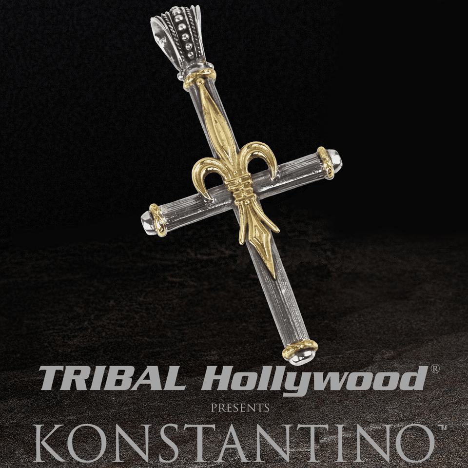 Konstantino GOLD FLEUR-DE-LYS CROSS Silver and 18k Gold Chain Pendant