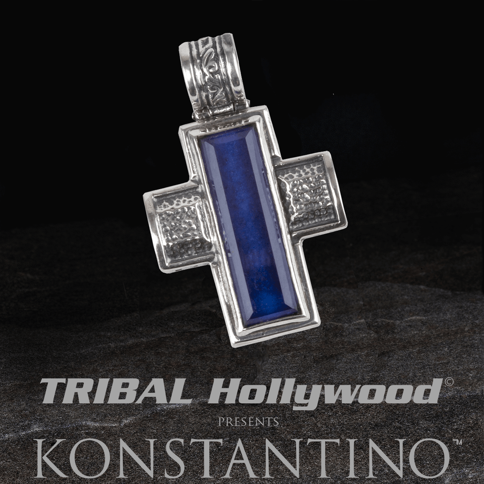Konstantino BLUE LAPIS HEARTH CROSS Silver Mens Chain Pendant