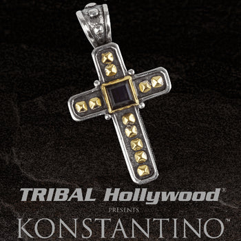 Konstantino HEPHAESTUS GOLD ARMOR CROSS Silver & 18K Gold w/ Hawks Eye