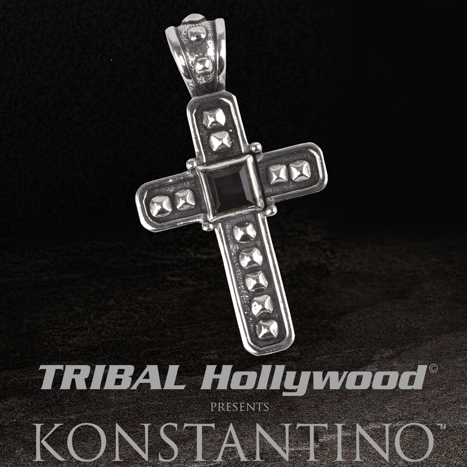 Konstantino HEPHAESTUS ARMOR CROSS Silver Chain Pendant with Hawks Eye