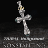 Konstantino HEONOS GREEN AVENTURINE CROSS Silver Mens Chain Pendant