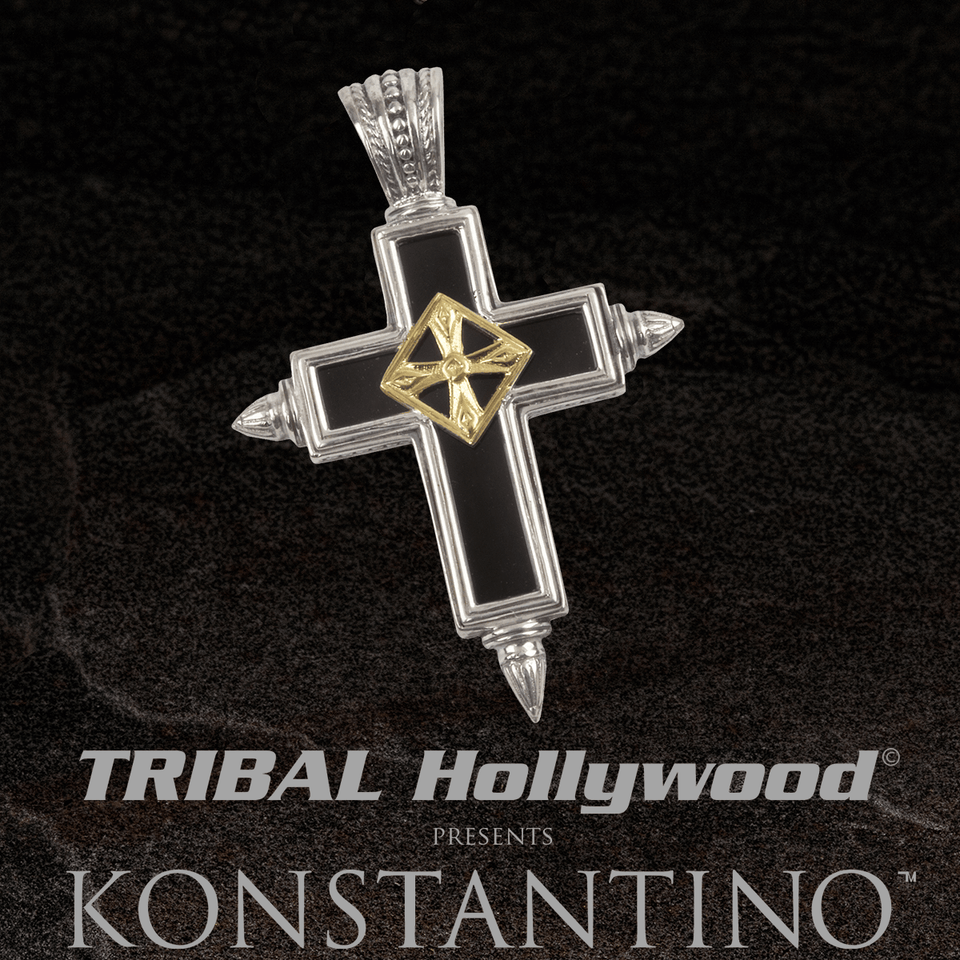 Konstantino SPIKED CROSS Black Onyx Silver Chain Pendant for Men