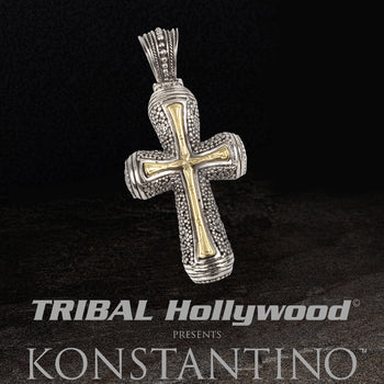 Konstantino GOLD BAMBOO CROSS Silver and 18k Gold Chain Pendant