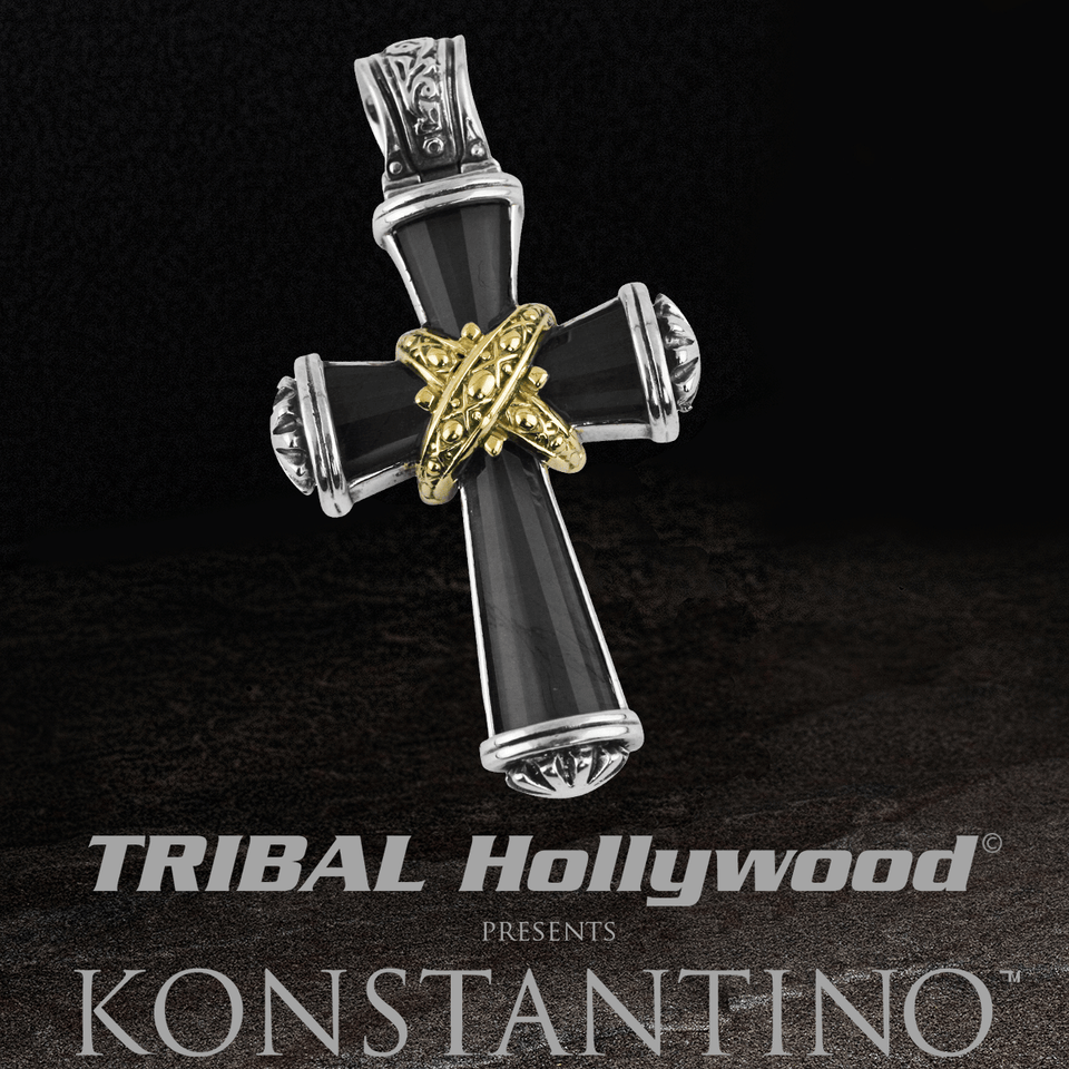 Konstantino BLACK ONYX GREEK SUNRISE CROSS Chain Pendant for Men