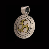 Bico WINGS OF FIRE Gold and Silver Shinto Tomoe Symbol Mens Pendant - Side View