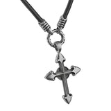 THE TEMPLAR KNIGHT Cross Necklace for Men with Black Leather Cord