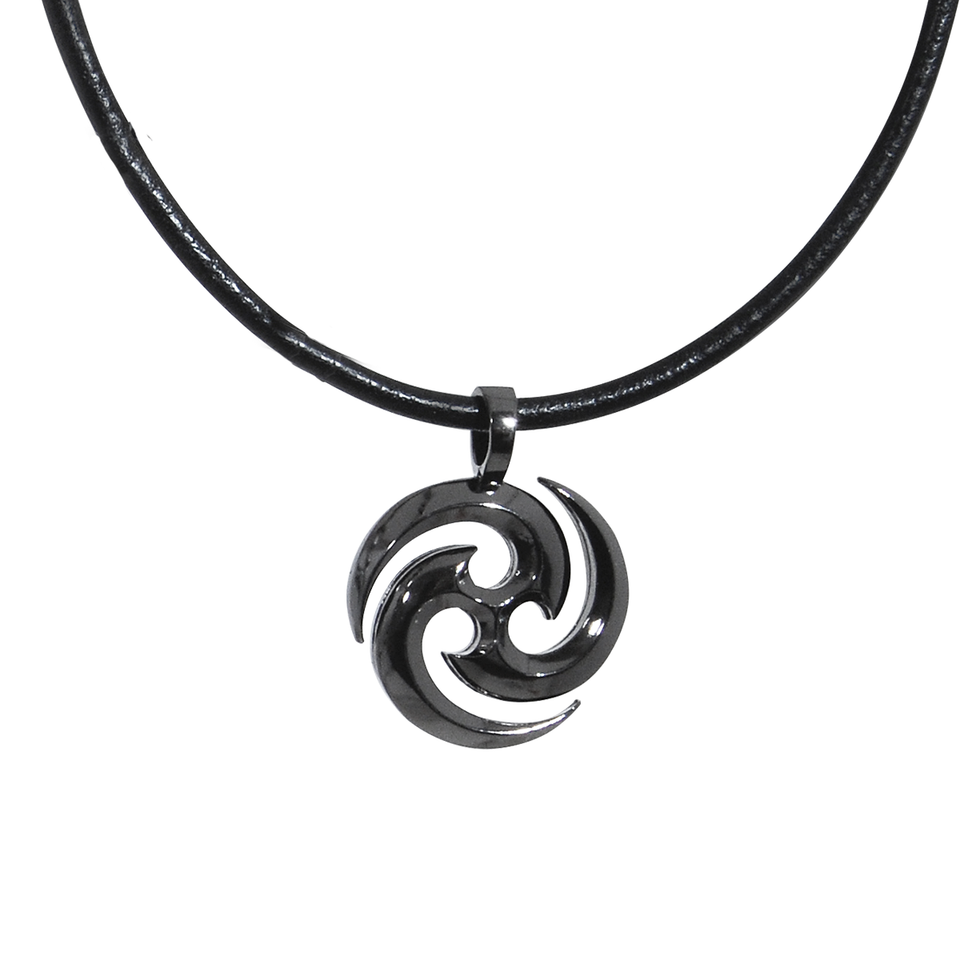 THE SOURCE GUNMETAL NECKLACE Mens Pendant and Black Leather Chain