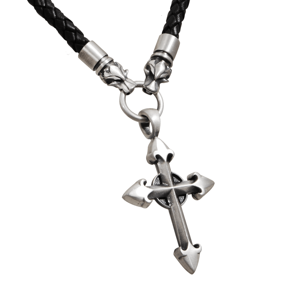 THE DRACO WOLF KNIGHT Templar Cross and Black Leather Mens Necklace