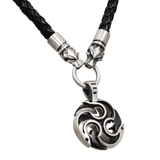 DIABLO WOLF Silver and Gunmetal Triple Yang Leather Mens Necklace
