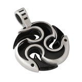 DIABLO WOLF Silver and Gunmetal Triple Yang Leather Mens Necklace