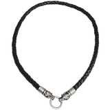 DIABLO WOLF Silver and Gunmetal Triple Yang Leather Mens Necklace