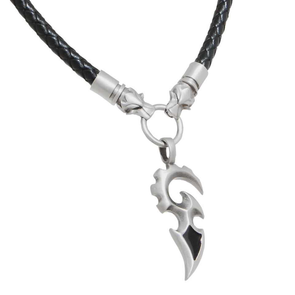 THE TWIN DRAGONS SWORD Black Leather Pendant Necklace for Men - Black