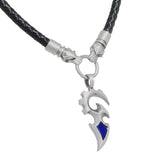 THE TWIN DRAGONS SWORD Black Leather Pendant Necklace for Men - Blue