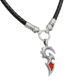 THE TWIN DRAGONS SWORD Black Leather Pendant Necklace for Men - Red