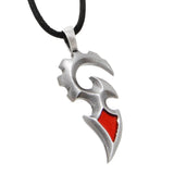 THE SWORD NECKLACE Tribal Mens Pendant with Medium Leather Necklace - Red