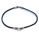 BLACK LEATHER NECKLACE with Silver Warrior Metalwork