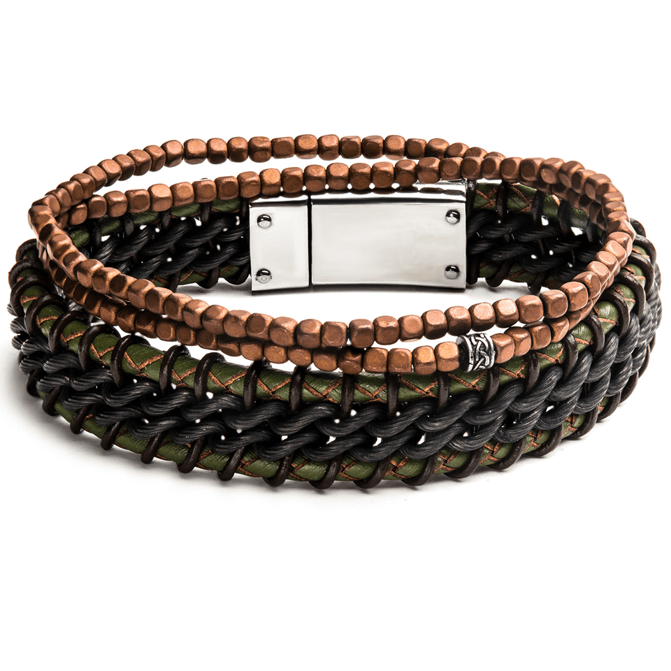 WILDERNESS Multi-Bracelet Stack for Men with Leather and Stone Beads