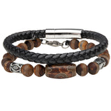 COMMUNAL Mens Bracelet Stack with Dzi Bead Wood and Leather
