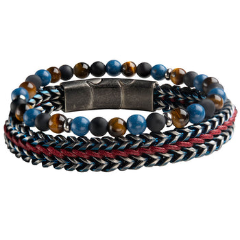 RED SEA Stainless Steel and Multi-Bead Bracelet Stack for Men