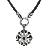 Bico HAZZARD NO LIMITS Gunmetal And Silver Mens Necklace Pendant with Black Leather Warrior Necklace