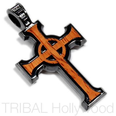 URBAN CELTIC CROSS PENDANT IN ROSEWOOD & GUNMETAL 