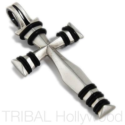 VOLTAGE CROSS Pendant in Silver with Rubber O-Rings by Bico Australia | Tribal Hollywood