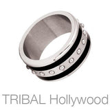 Streamliner Industrial Steel Black Striped Mens Ring by Bico