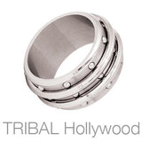 Corsair Three Row Steel Studs Mens Spinner Ring by Bico