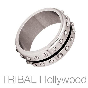 Tail Gunner Narrow Industrial Studded Mens Ring by Bico