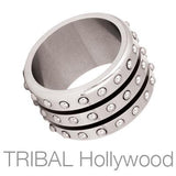 Tail Gunner Wide Black Stripes Industrial Studs Ring by Bico
