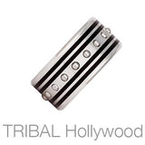 Velox Black Stripes Industrial Studded Mens Ring by Bico Side View