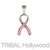Hope Ribbon Cancer Awareness Pink Necklace Pendant by Bico Front View