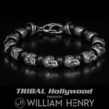 William Henry Alternating Silver Skulls Mens Bead Bracelet