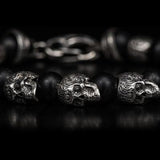 William Henry Alternating Silver Skulls Mens Bead Bracelet 2