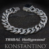Konstantino Carved Onyx Lion Sterling Silver Mens Bracelet