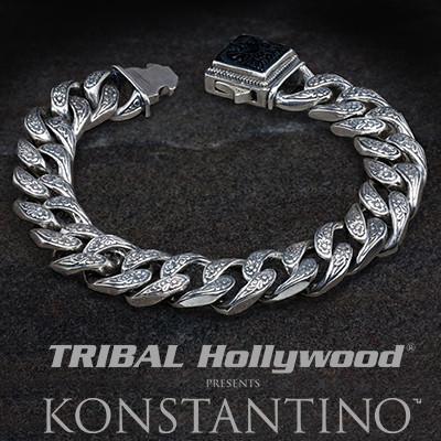 bkj343 274 konstantino mens bracelet carved lion black onyx sterling silver tribal