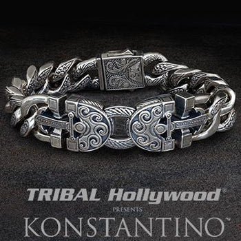 Konstantino Poseidon Anchor Sterling Silver Mens Bracelet