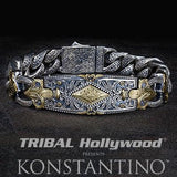 Konstantino Greek Tribal Shield Silver Mens ID Bracelet