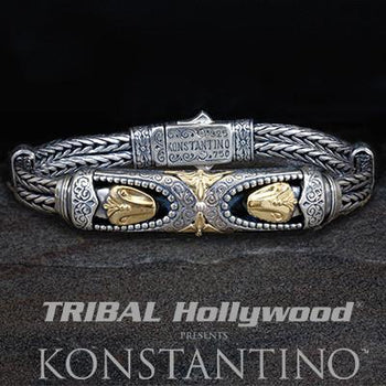 Konstantino Movable Gold Serpent Heads Silver Mens Bracelet